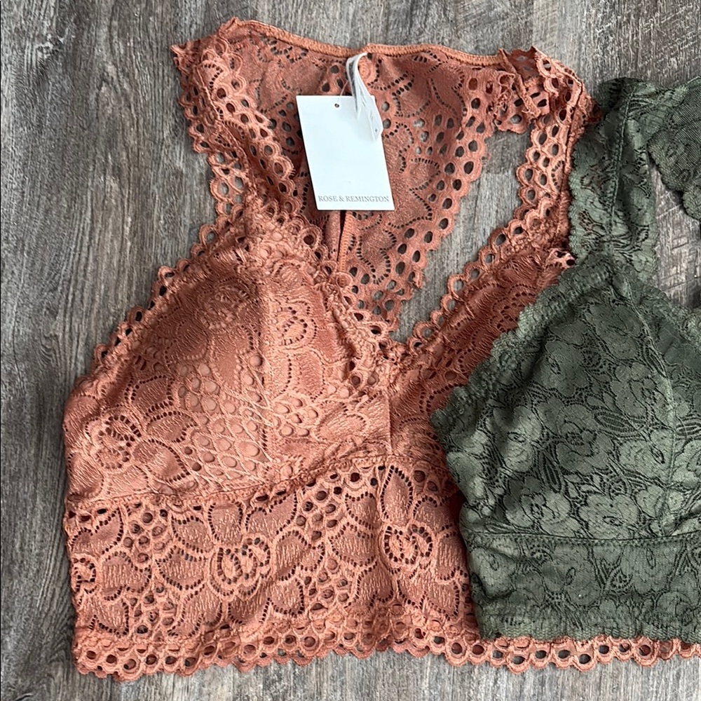 NWT Women’s Lace Bralette Set Padded Very Soft Light Coral and Olive XL - Picture 2 of 15